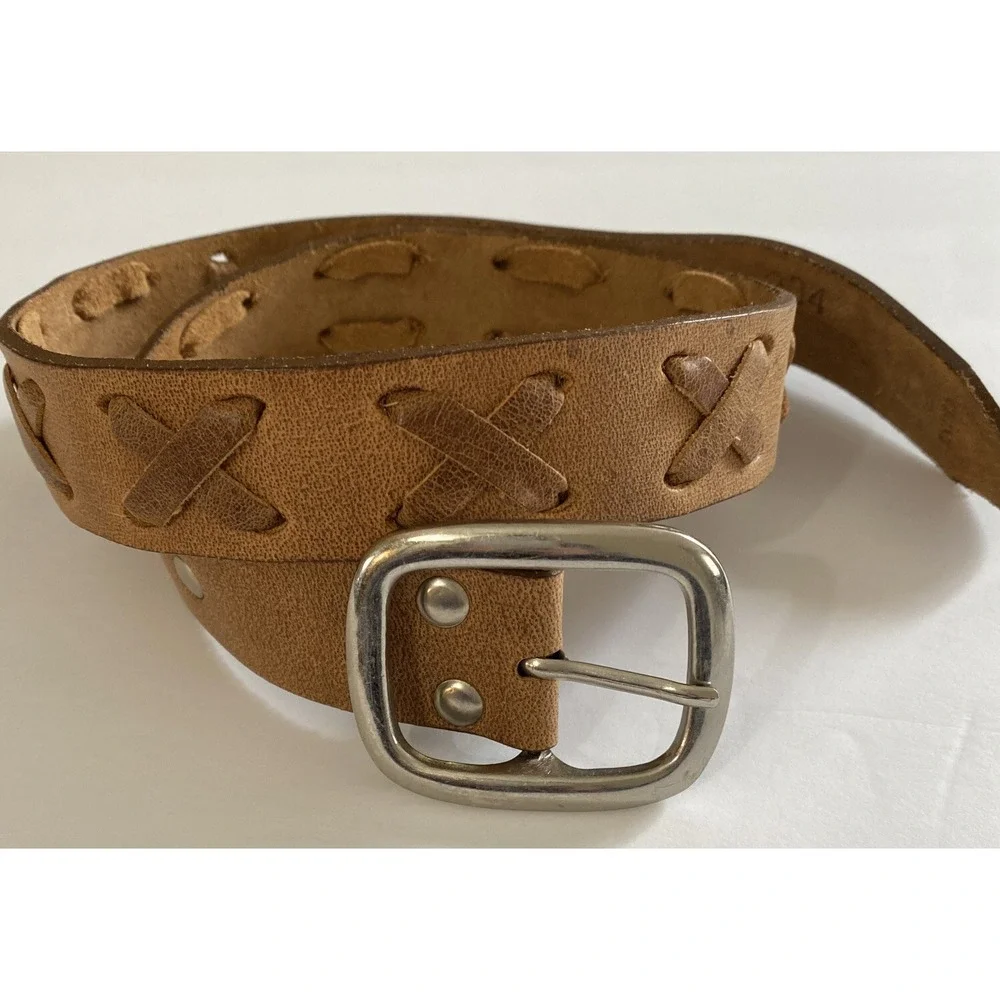 Brazilian Leather Belt Womens, Solid Brass Buckle, Small 35.5 inches